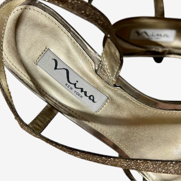 🌻Nina Neely Asymmetrical Bronze Glitter Formal Event Sandals Shoes Size 6.5 - Picture 6 of 10